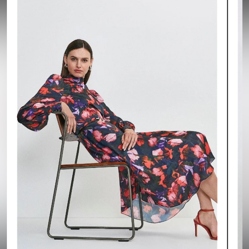 Nwt Karen Millen Neon Rose Printed Midi Dress - M